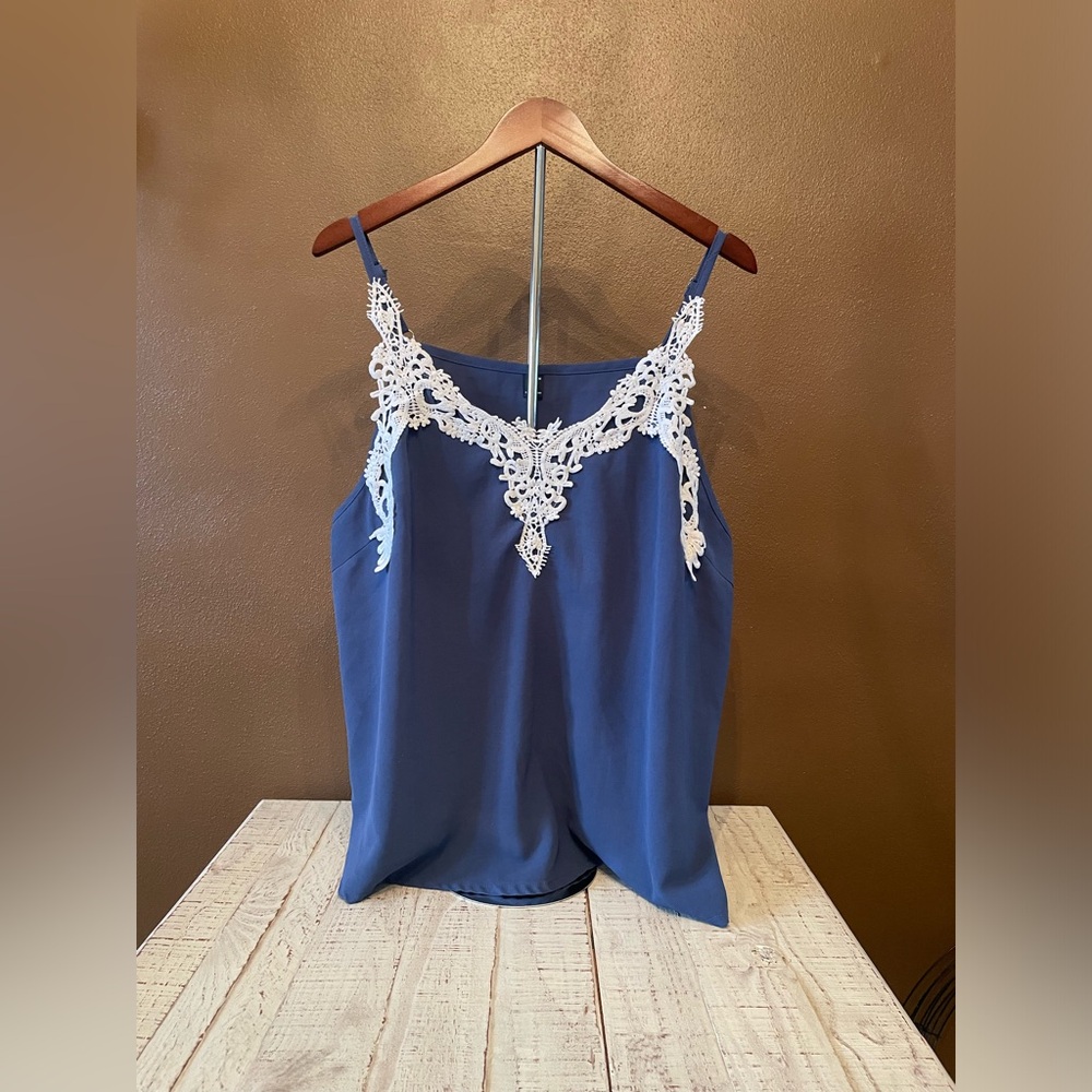 SHEIN Blue Cami with White Lace Detail